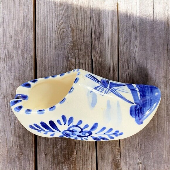 Elesva Holland Delft Ashtray Ceramic Clog Shoe Windmill Hand Painted Vintage - Picture 3 of 14